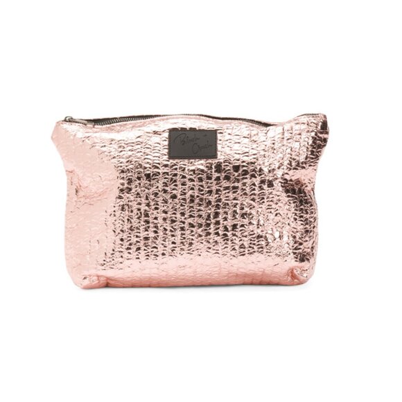 BLUSH CRUSH Pink Large Metallic Crackle Cosmetic Bag - Picture 1 of 1